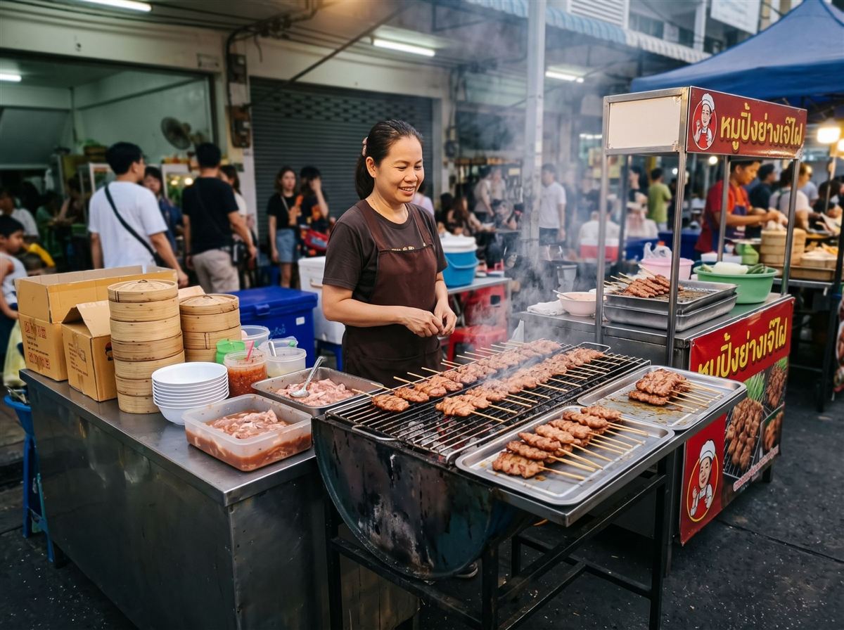 หมูปิ้งย่างเจ๊ไฝ